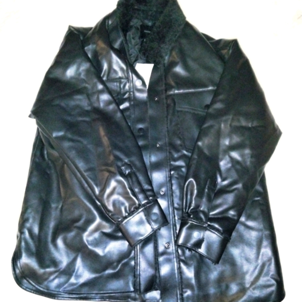 NWT Forever 21 Black Faux Leather and Faux Shearling Jacket